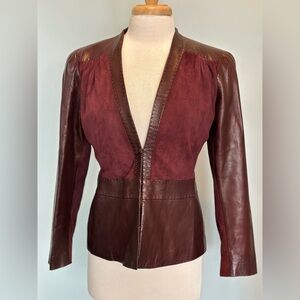 Roberto Cavalli Burgandy Maroon Leather Suede detailed stitching vintage jacket
